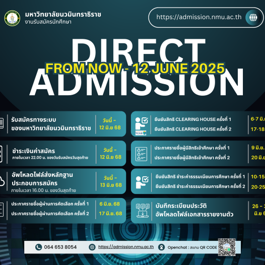 ประกาศรับสมัครและคัดเลือกบุคคลเข้าศึกษาฯ ปีการศึกษา 2568 รอบที่ 4 Direct Admission
